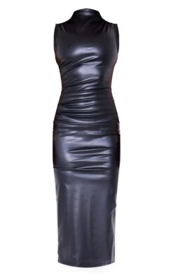 Prettylittlething Black Faux Leather High Neck Sleeveless Ruched Midi Dress -Pretty Little Thing Shop f7a3a5374116515d29f6b3c684e13074449c1d05 cnk1530 5