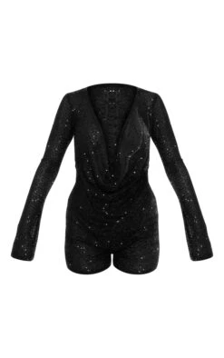 Black Sequin Cowl Neck Long Sleeve Romper 9 Black Sequin Cowl Neck Long Sleeve Romper -Pretty Little Thing Shop f804b1d5566f8ebefa580371308f83ff6541d4df cng6208 5