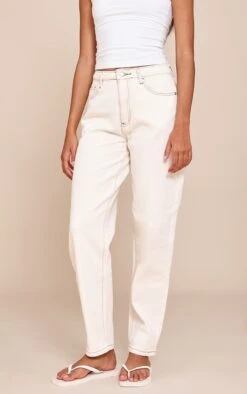 Prettylittlething Ecru High Waist Mom Jeans