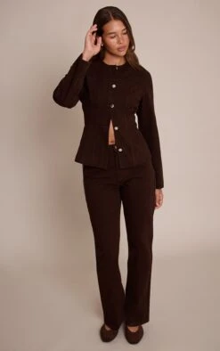 Prettylittlething Dark Chocolate High Waist Straight Leg Jeans