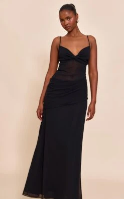 Prettylittlething Black Chiffon Twist Mesh Maxi Dress -Pretty Little Thing Shop f8a9fe00dd5328b67fb0fc760fb060b8af276543 CNM7539 4 black chiffon twist mesh maxi dress