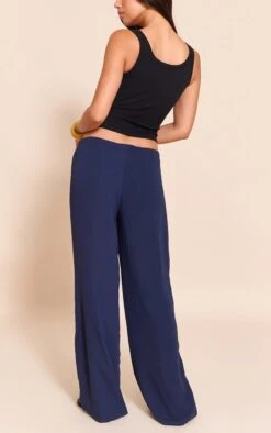 Prettylittlething Navy Floaty Drawstring Thin Waistband Pants -Pretty Little Thing Shop f8b72d8ad261c68521978c99df7d5f80f1d5009a CNM5062 3 navy floaty drawstring thin waistband trousers