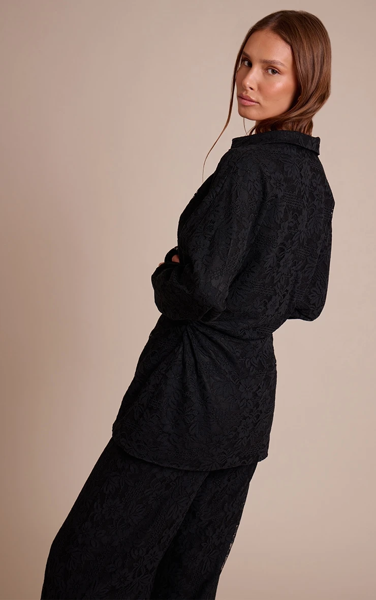 Prettylittlething Black Lace Cinched Plunge Shirt 2 Prettylittlething Black Lace Cinched Plunge Shirt - Image 2