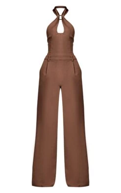 Chocolate Woven Halterneck Trim Wide Leg Jumpsuit -Pretty Little Thing Shop f8fd883ce2a3629d56c9bbb0d84f1ca2bd3111df CNO0443 5 chocolate woven halterneck trim wide leg jumpsuit
