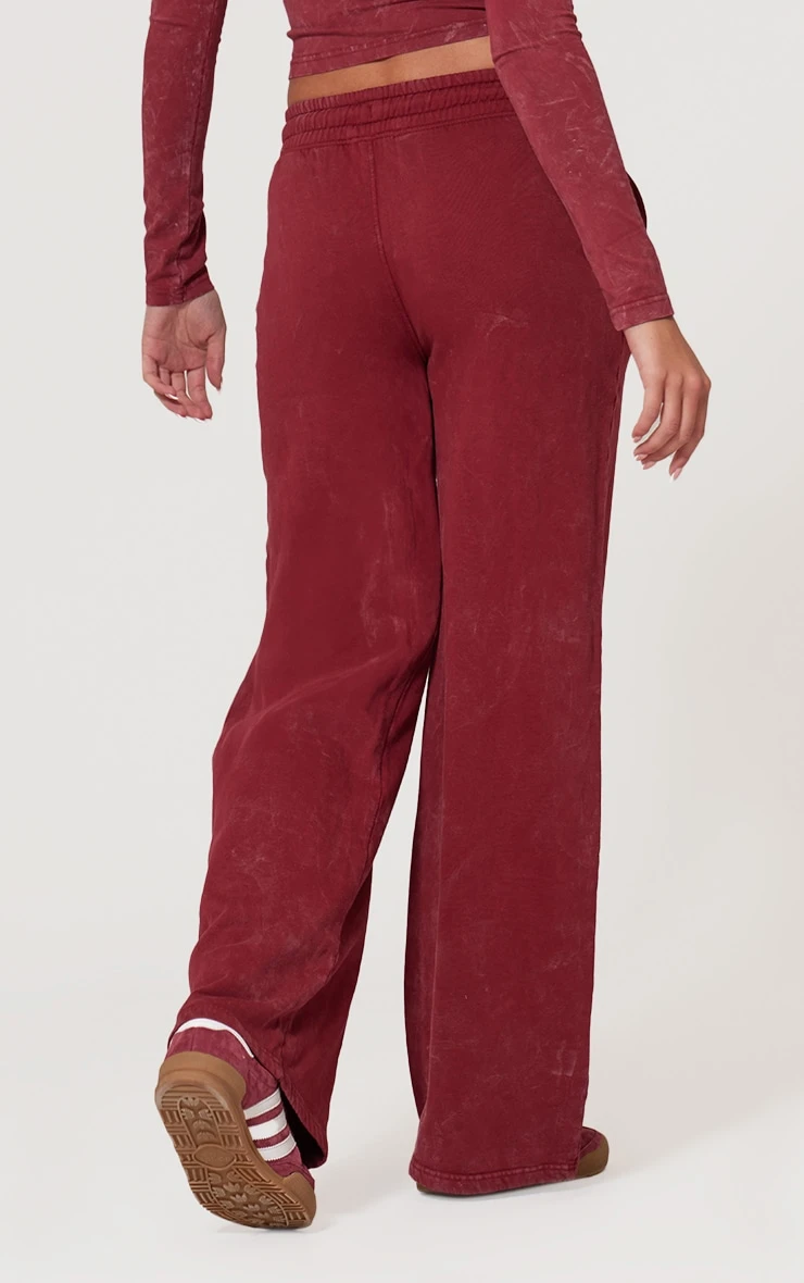 Dark Red Washed Wide Leg Sweatpants - Image 3