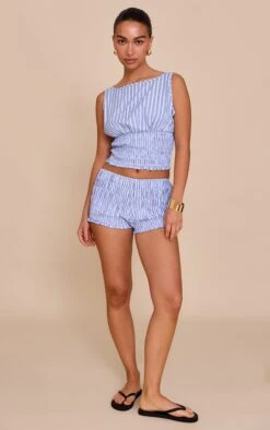 Prettylittlething Blue Striped Shirred Hot Pants -Pretty Little Thing Shop f971411846a3c243ba0f6973d67ba3fafdeff37d CNM5353 4 blue striped shirred hot pants