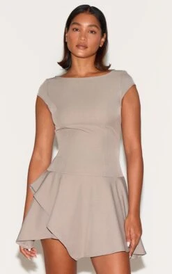 Prettylittlething Clay Woven Capped Sleeve Asymmetric Layered Shift Dress