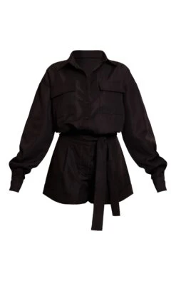 Black Woven Relaxed Long Sleeve Romper -Pretty Little Thing Shop f9846af31329748b21e9b02335bb0afd60fe5c07 CNO0457 5 black woven relaxed long sleeve playsuit