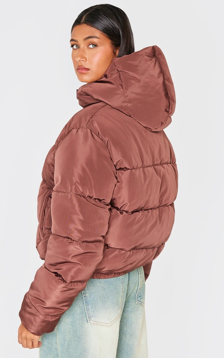 Prettylittlething Chocolate Hooded Padded Jacket 2 Prettylittlething Chocolate Hooded Padded Jacket - Image 2