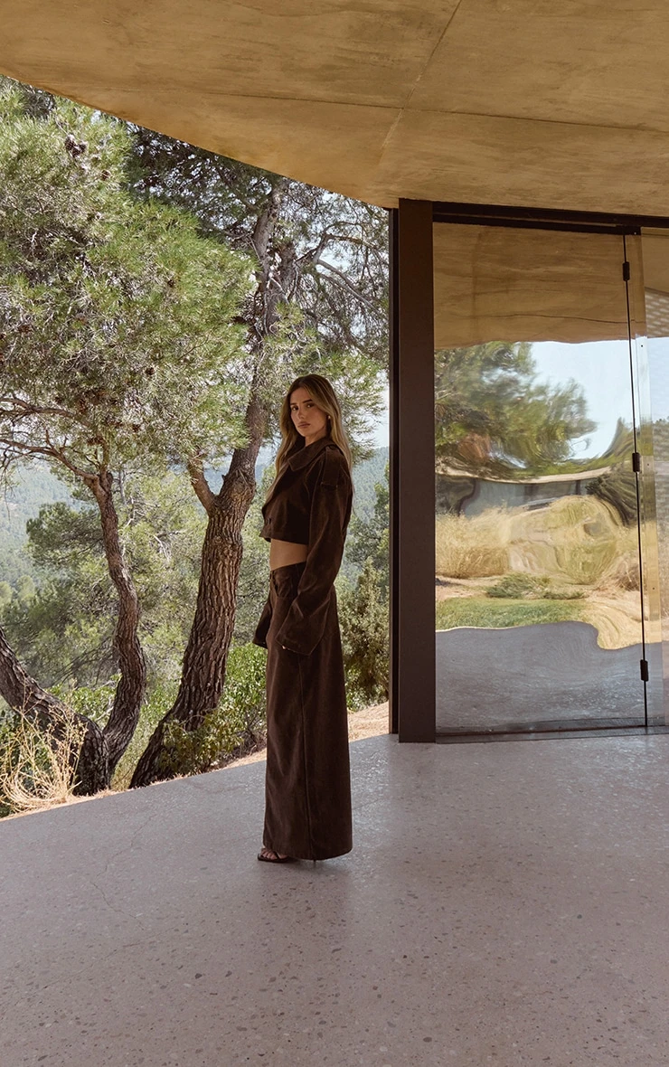 Brown Faux Suede Cropped Trench 5 Brown Faux Suede Cropped Trench - Image 5