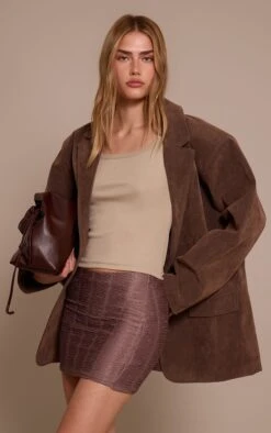 Prettylittlething Mushroom Textured Jersey Mini Skirt