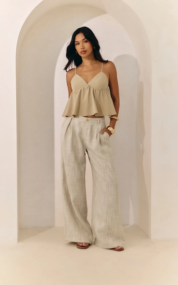 Prettylittlething Stone Tailored Tweed Wide Leg Pants 1 Prettylittlething Stone Tailored Tweed Wide Leg Pants