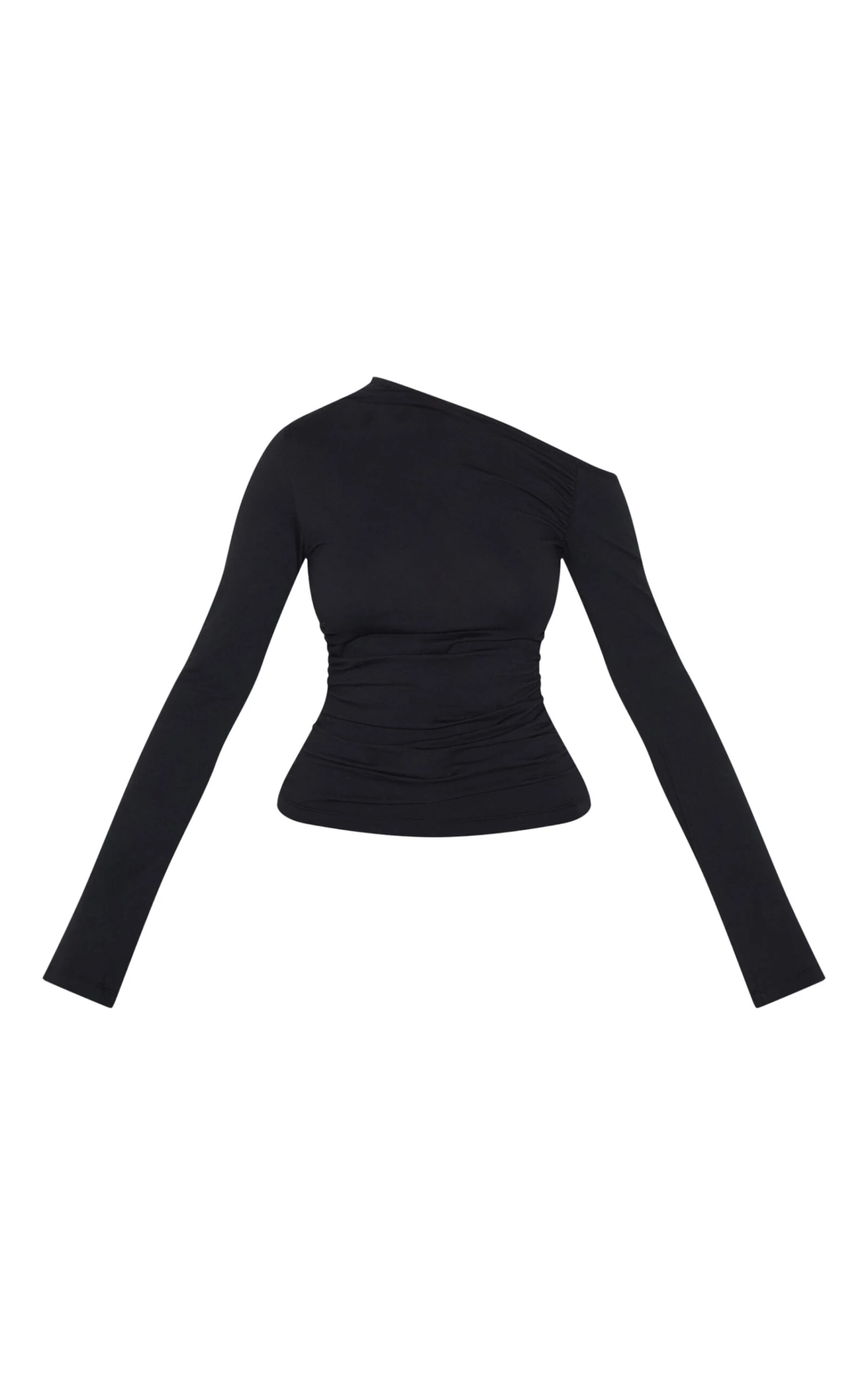 Prettylittlething Black Asymmetric Ruched Flared Sleeve Long Top 5 Prettylittlething Black Asymmetric Ruched Flared Sleeve Long Top - Image 5
