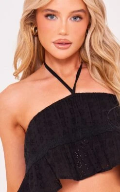 Prettylittlething Black Broderie Crochet Trim Halter Crop Top -Pretty Little Thing Shop fbb6df660aec788dcd836290bf20b06ce958d755 cni5721 4
