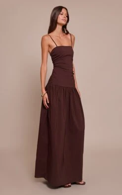 Prettylittlething Chocolate Stretch Woven Strappy Ruched Maxi Dress -Pretty Little Thing Shop fbbfa1a614c1512ff14bc8431b13906a1202526f CNO4843 3 chocolate stretch woven strappy ruched maxi dress