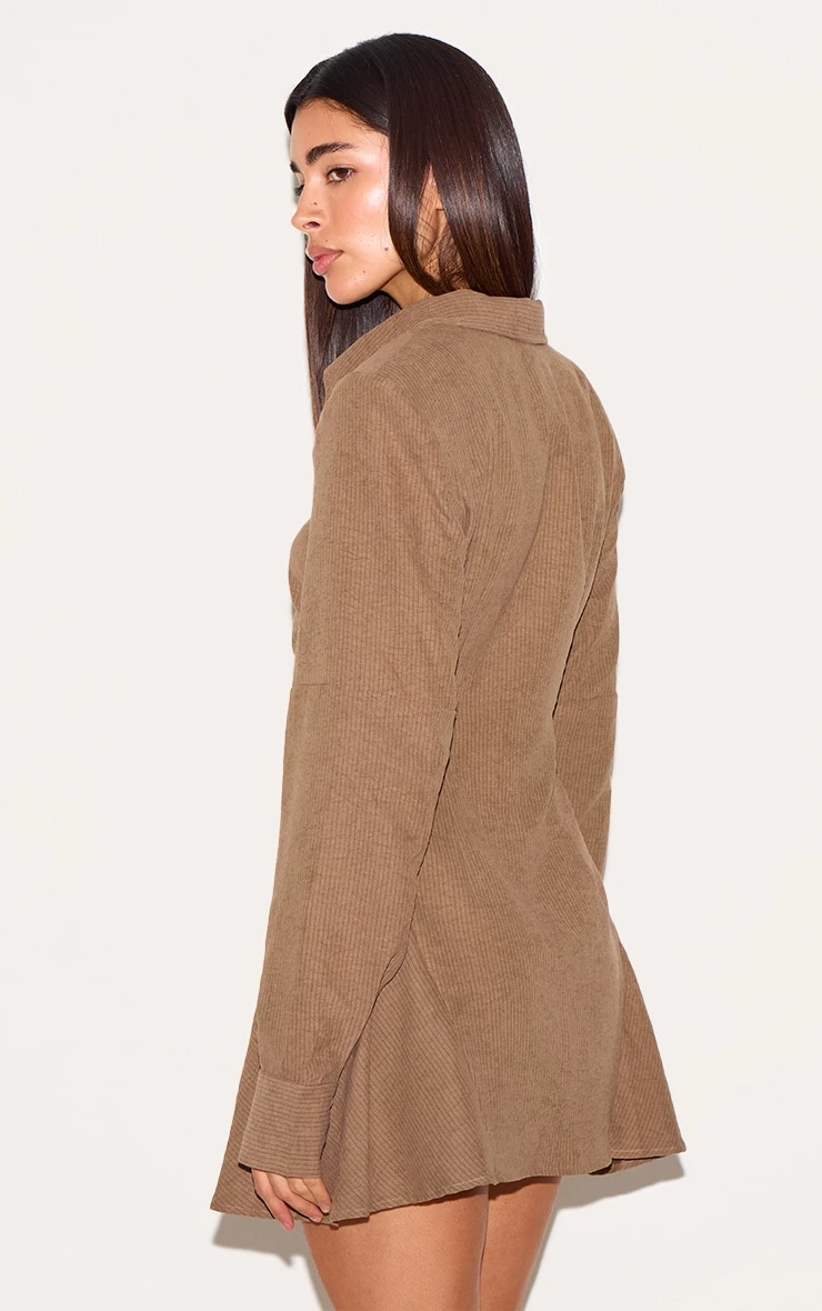 Prettylittlething Mushroom Structured Ruched Detail Long Sleeve Shirt Dress - Image 2