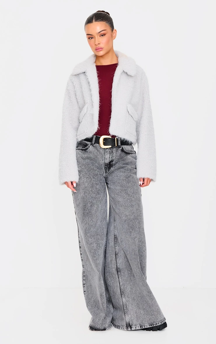 Prettylittlething Grey Wool Look Pocket Detail Zip Up Jacket 3 Prettylittlething Grey Wool Look Pocket Detail Zip Up Jacket - Image 3