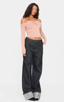 Prettylittlething Stone Contour Jersey Ruched Foldover Bardot Crop Top -Pretty Little Thing Shop fc3486721d35fa2846cd04a2a2989d8066450d49 cnk6847 3