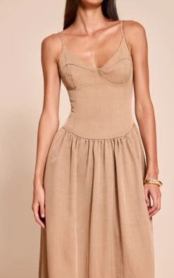 Taupe Woven Strappy Bust Detail Maxi Dress -Pretty Little Thing Shop fc3a4217f1a4163a427e237f416b828e3dbff930 CNO1445 4 taupe woven strappy bust detail maxi dress