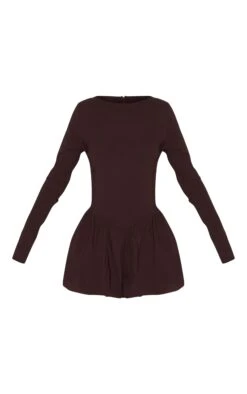Prettylittlething Chocolate Brown Stretch Woven High Neck Puffball Skort Romper -Pretty Little Thing Shop fc5c68f50b3c618e436afdc4625eb9440fc376a6 CNM3109 5 chocolate brown stretch woven high neck puffball skort playsuit