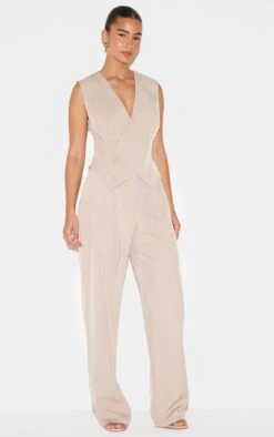 Prettylittlething Stone Woven Asymmetric Detail Vest Straight Leg Jumpsuit -Pretty Little Thing Shop fc86ba8acf7810288f5f8864c107ae3b460c148b cnl7232 3