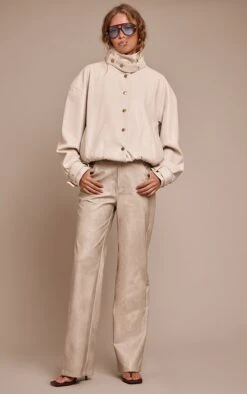 Prettylittlething Stone Washed Faux Leather Straight Leg Pants