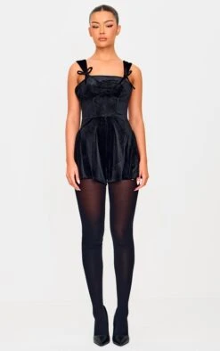 Prettylittlething Black Velvet Strappy Bow Detail Romper 6 Prettylittlething Black Velvet Strappy Bow Detail Romper -Pretty Little Thing Shop fcac7203e3772169dfa161188e9b75bd678fd1cb cnk8373 3