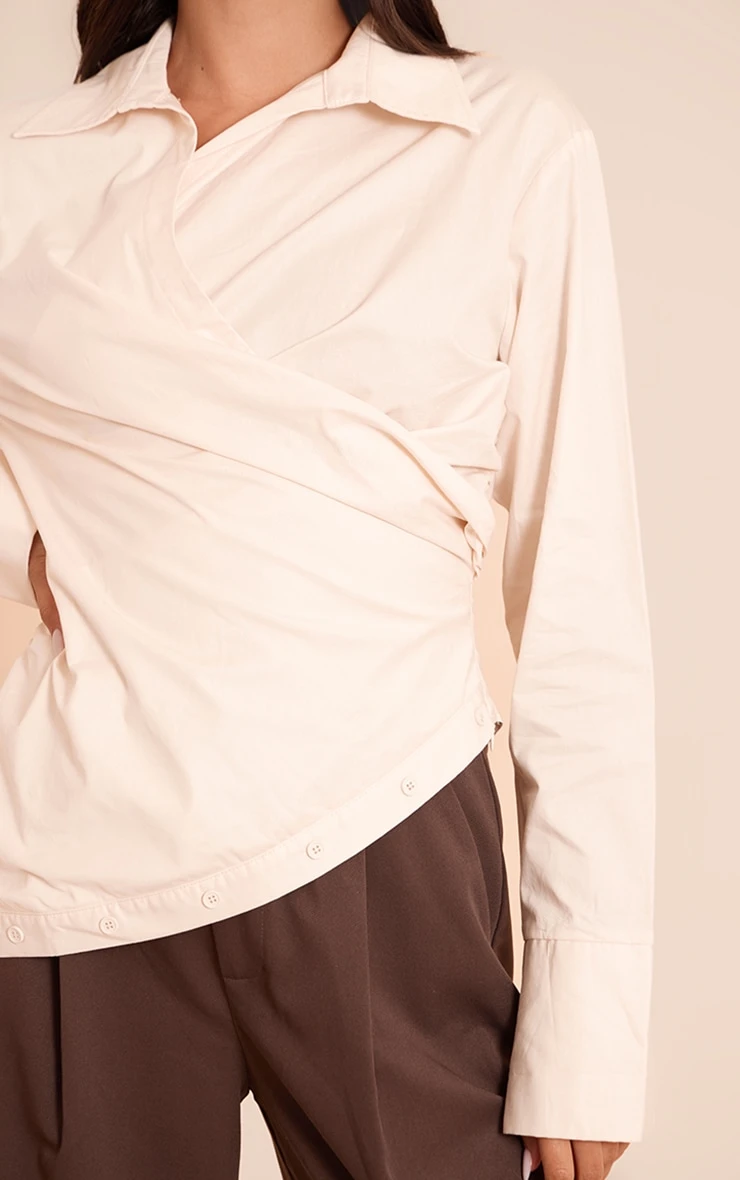 Prettylittlething Cream Ruched Wrap Detail Long Sleeve Shirt 4 Prettylittlething Cream Ruched Wrap Detail Long Sleeve Shirt - Image 4