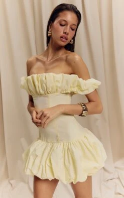 Prettylittlething Lemon Ruched Bardot Puff Hem Bodycon Dress -Pretty Little Thing Shop fd23d00b579e9dd28d3dba60dc3c58b4eb598e21 CNL8411 4 lemon ruched bardot puff hem bodycon dress