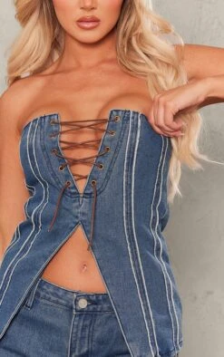 Indigo Raw Stripe Detail Lace Up Corset Top 7 Indigo Raw Stripe Detail Lace Up Corset Top -Pretty Little Thing Shop fd3225ffc86693b5ad362eea424ae4ce23d66dff cni1547 4