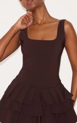 Prettylittlething Chocolate Stretch Woven Pleated Skort Romper -Pretty Little Thing Shop fd6955669792eadacf6410dc491e7e74b39966ac CNM5741 4 chocolate stretch woven pleated skort playsuit