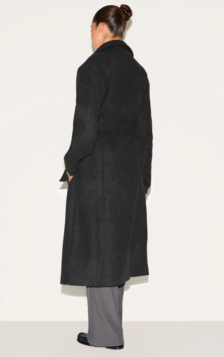 Prettylittlething Black Oversized Wool Look Trench Coat 2 Prettylittlething Black Oversized Wool Look Trench Coat - Image 2