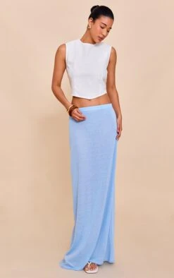 Prettylittlething Sky Blue Textured Knit Look Maxi Skirt