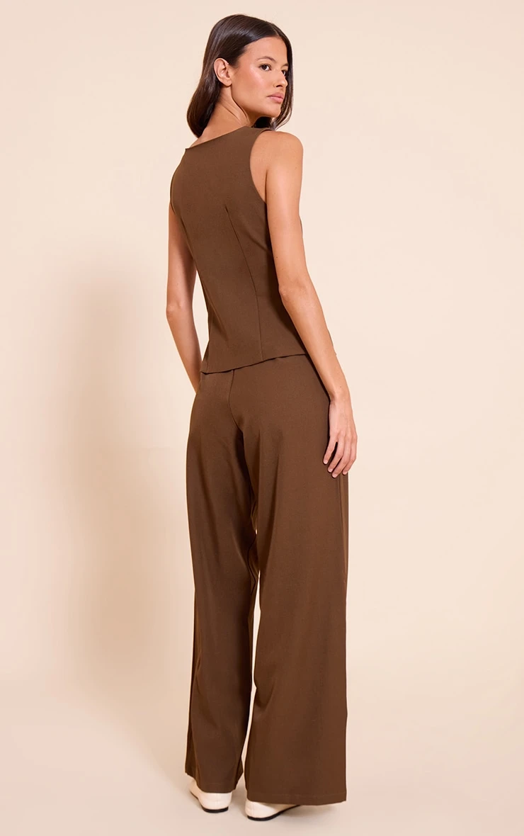 Chocolate Woven Button Detail Wide Leg Jumpsuit 2 Chocolate Woven Button Detail Wide Leg Jumpsuit - Image 2