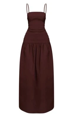 Prettylittlething Chocolate Stretch Woven Strappy Ruched Maxi Dress -Pretty Little Thing Shop fe0a89a05fccdd4d68ce9a890e3427b0c8470d7a CNO4843 5 chocolate stretch woven strappy ruched maxi dress