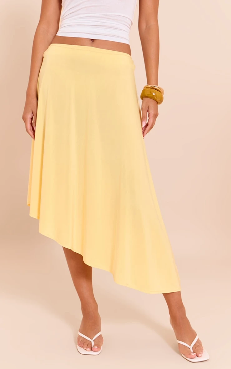 Prettylittlething Lemon Asymmetric Hem Slinky Midi Skirt 1 Prettylittlething Lemon Asymmetric Hem Slinky Midi Skirt