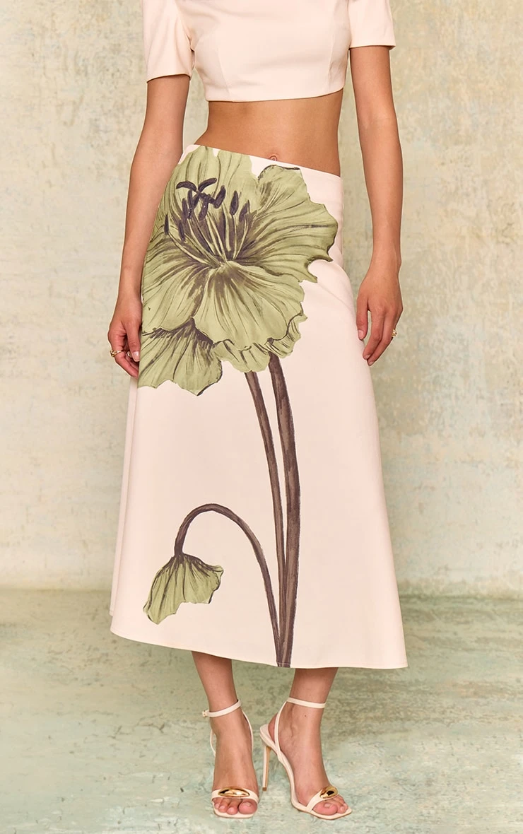 Prettylittlething Ecru Floral Printed Midaxi Skirt 2 Prettylittlething Ecru Floral Printed Midaxi Skirt - Image 2