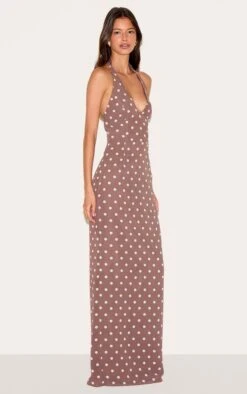 Prettylittlething Chocolate Chiffon Polka Dot Printed Plunge Neck Maxi Dress -Pretty Little Thing Shop fefa061df4ba9b2c6ef455a06717ff42344c42e5 CNM9966 3 chocolate chiffon polka dot printed plunge neck maxi dress