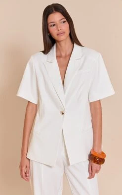Prettylittlething White Shortsleeve Boxy Single Breasted Blazer