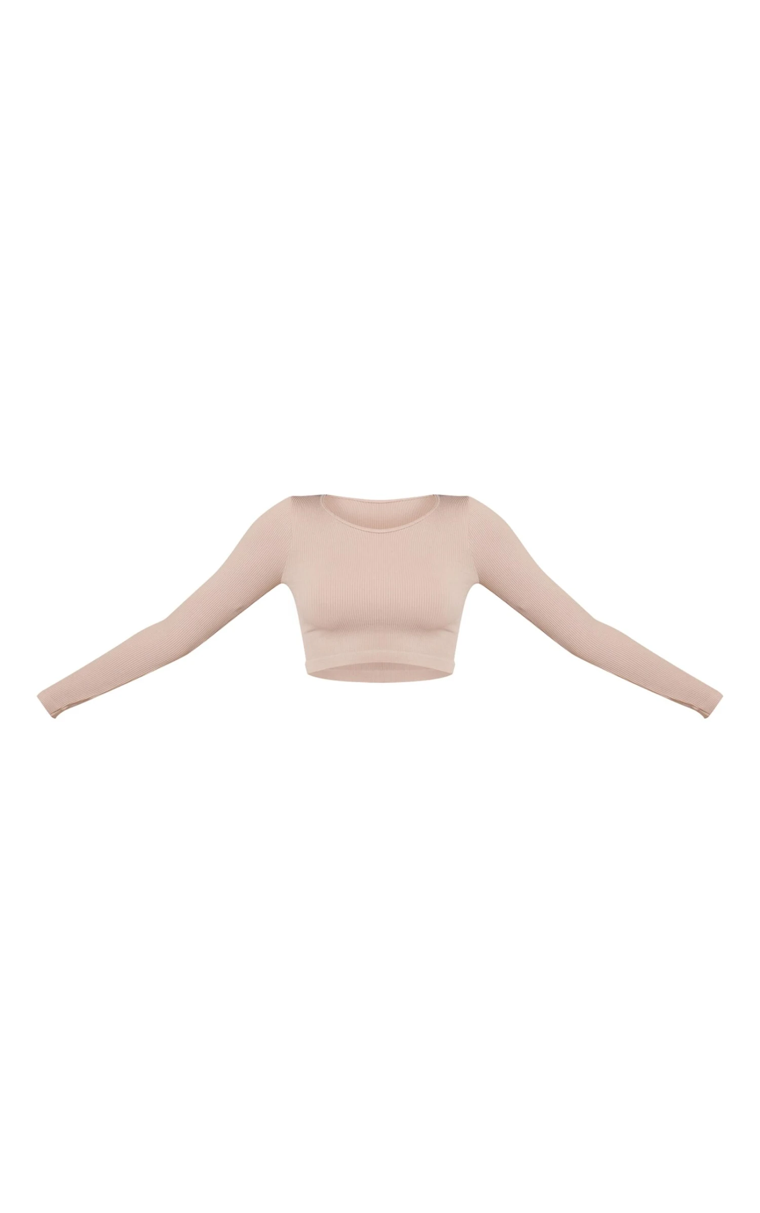 Prettylittlething Stone Structured Snatched Ribbed Round Neck Long Sleeve Crop Top 5 Prettylittlething Stone Structured Snatched Ribbed Round Neck Long Sleeve Crop Top - Image 5