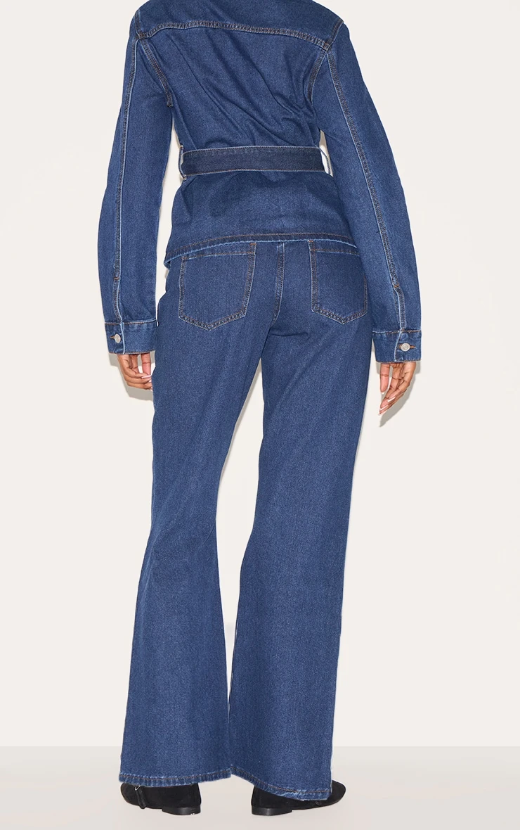 Prettylittlething Dark Blue Mid Waist Contrast Stitch Flared Jeans 3 Prettylittlething Dark Blue Mid Waist Contrast Stitch Flared Jeans - Image 3