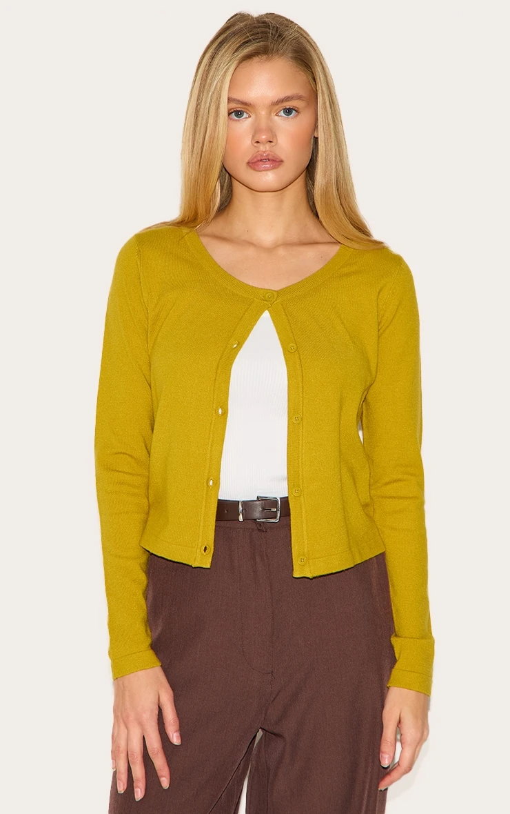 Prettylittlething Olive Basic Fine Knit Button Up Cardigan 1 Prettylittlething Olive Basic Fine Knit Button Up Cardigan