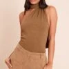 Prettylittlething Khaki Scarf Neck Detail Sleeveless Knitted Top -Pretty Little Thing Shop ffc09b1626734f58bc2589ae701fff363f2e93cc CNO6648 1 khaki scarf neck detail sleeveless knitted top