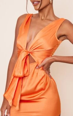 Prettylittlething Orange Satin Extreme Plunge Tie Waist Drape Bodycon Dress -Pretty Little Thing Shop ffc136aec44a269ce19433f9f5639c7eff58773a cnd5944 4