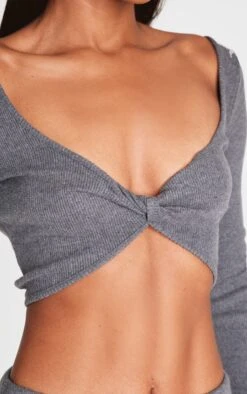 Prettylittlething Charcoal Brushed Rib Twist Front Long Sleeve Bardot Top -Pretty Little Thing Shop ffcaa160f263cfb066cb139f7c6eb3b2b0bafbb3 cnk4705 4