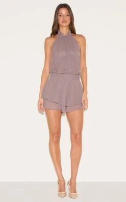 Prettylittlething Taupe Chiffon High Neck Drop Waist Romper -Pretty Little Thing Shop fff8ea1080ac55d4394573c1c6a97339d139c12c CNM0431 3 taupe chiffon high neck drop waist playsuit