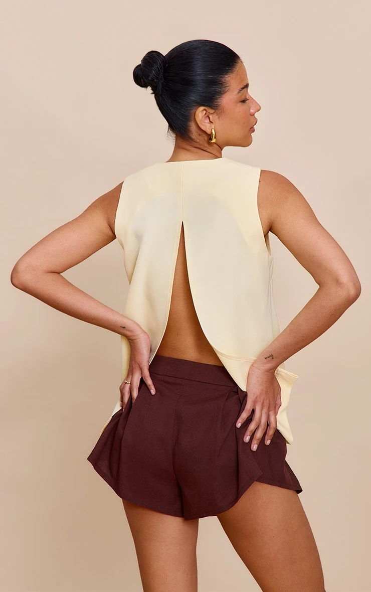 Prettylittlething Butter Yellow Woven Button Down Longline Vest 1 Prettylittlething Butter Yellow Woven Button Down Longline Vest